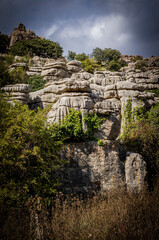 Rock formations with curious shapes in the Torcal de Antequera in the province of Malaga