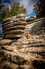 Rock formations with curious shapes in the Torcal de Antequera in the province of Malaga
