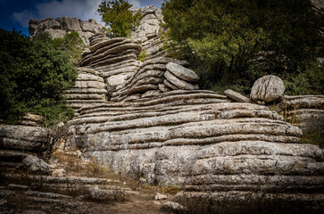 Rock formations with curious shapes in the Torcal de Antequera in the province of Malaga
