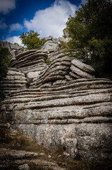 Rock formations with curious shapes in the Torcal de Antequera in the province of Malaga