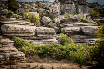 Rock formations with curious shapes in the Torcal de Antequera in the province of Malaga