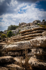 Rock formations with curious shapes in the Torcal de Antequera in the province of Malaga