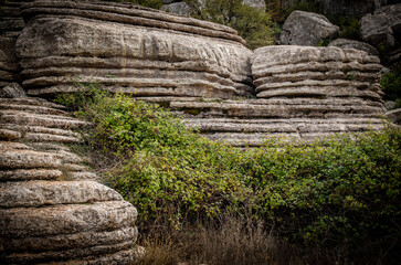 Rock formations with curious shapes in the Torcal de Antequera in the province of Malaga