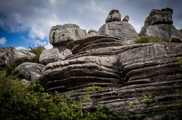 Rock formations with curious shapes in the Torcal de Antequera in the province of Malaga