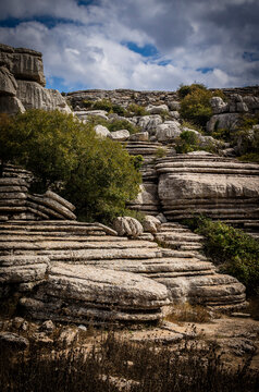 Rock formations with curious shapes in the Torcal de Antequera in the province of Malaga