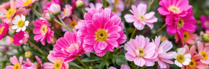 Obraz premium Beautiful pink and white ranunculus flowers blooming in a garden, natural, vivid