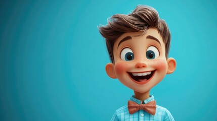 Little boy smiling with happiness in a playful pose wearing a stylish bow tie