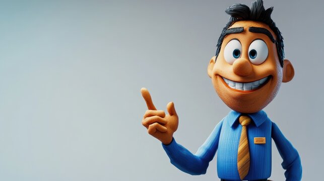 Humorous businessman in a blue shirt gesturing with his hand against a white background perfect for lighthearted corporate content