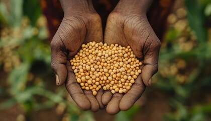A closeup of hands holding freshly harvested soybeans, Soybeans, Bountiful and rich