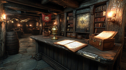 pirate, hideout, bar, entrance, cool, suspicious, atmosphere, friends, gathering, meal, Restaurant, Illustration, Art, Cartoon, Watercolor, Night, Street, City, Lights, Architecture, Old, Building, 