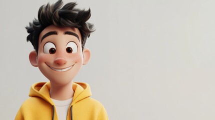 Casual man in relaxed attire smiling against a plain white background showcasing a friendly and approachable demeanor