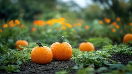 A field of vibrant orange pumpkins ready for harvest, Pumpkin Field, Seasonal and colorful
