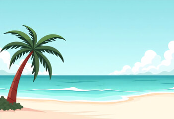 Obraz premium Tropical beach paradise with palm tree and turquoise ocean.