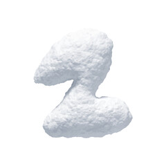 Number 2 made of snow realistic 3d design isolated on background. Two sign made from snowy white texture. Vector illustration