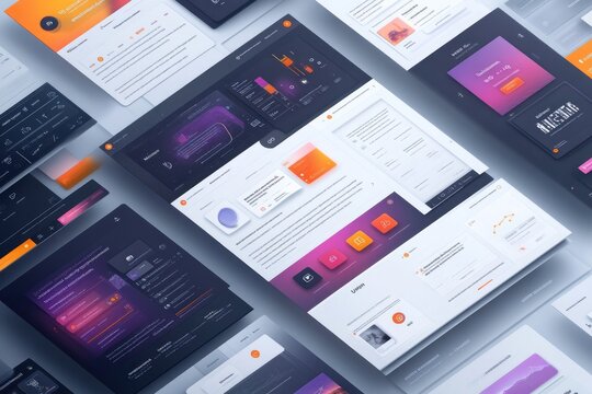 A scattered arrangement of various website designs, showcasing different layouts and functionalities.