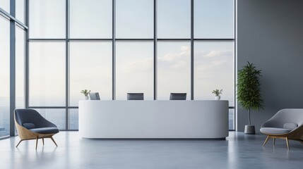 Fototapeta premium Modern Office Reception Area with City View