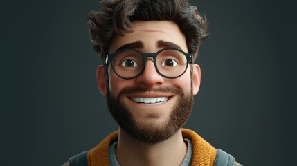 Fototapeta premium Happy hipster man smiling confidently for the camera showcasing his stylish look against a grey backdrop