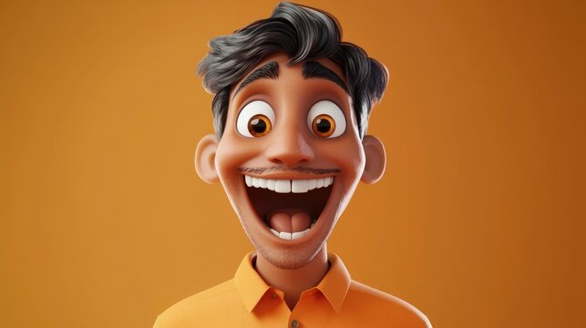 Happy young Indian man with an expressive smile conveying excitement and astonishment perfect for business concept visuals