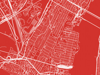 Christmas Map of Hoboken New Jersey, USA in Snowy White on Festive Red Background.