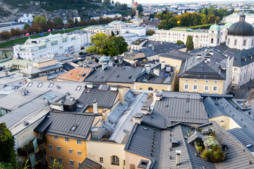 Panoramic View of the historic city of Salzburg city and Salzach river at Salzburg, Austria.