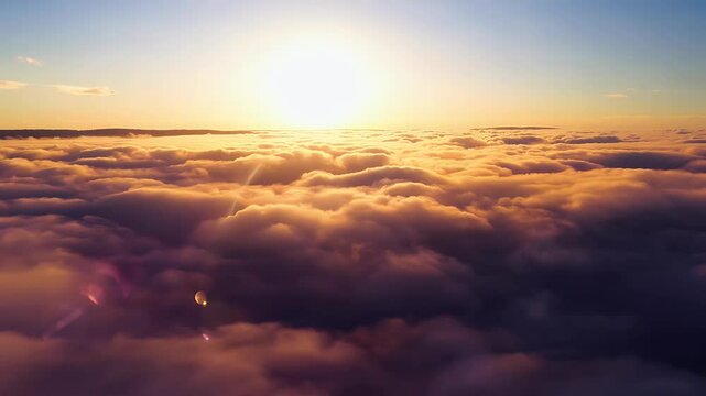 sun shining brightly sunset sunrise creating peaceful serene atmosphere ed video cloud cloudscape fly flight sky evening morning loop looped seamless orange yellow red up high over horizon air