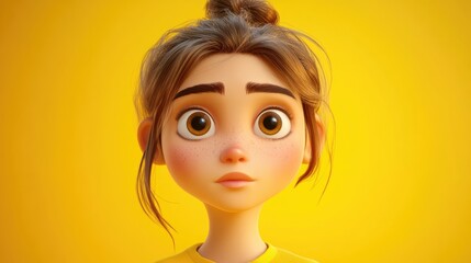 Emotional portrait of a Caucasian teenage girl with expressive eyes captured against a vibrant yellow background perfect for youth focused projects