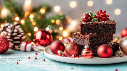 A festive display of gourmet chocolate brownies topped with golden truffles and sprinkled with sea salt, perfect for celebrating National Brownie Day.