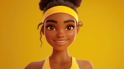 Cheerful young woman in vibrant sportswear showcasing a fit physique and athletic stance ideal for fitness promotions