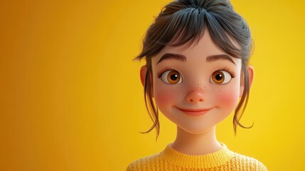 Cheerful young girl in fashionable attire smiling brightly at the camera vibrant yellow background adds a playful touch