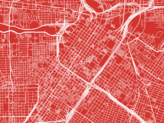 Christmas Map of Houston Center Texas, USA in Snowy White on Festive Red Background.