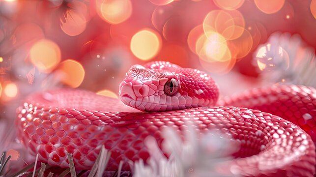 Pink snake on pink blurred background