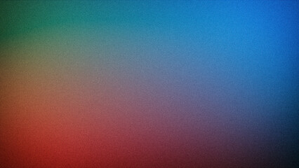 Abstract grainy gradient transitioning from green to blue and red hues, perfect for creating dynamic backgrounds, wallpapers, and digital designs