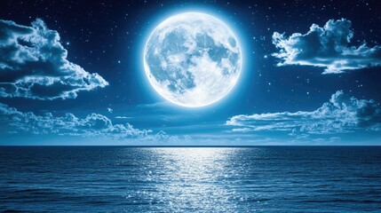 Majestic Full Moon Over Calm Ocean Waters