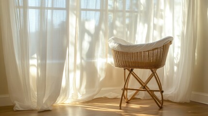 Cozy Corner with Rattan Chair and Sheer Curtains