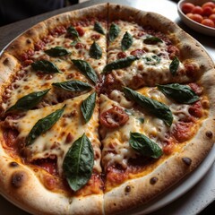 Delicious pizza on a wooden board