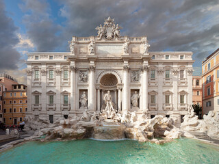 Trevi Fountain (Fontana di Trevi). Front view of fountain in the Trevi district in Rome, Italy