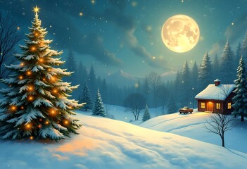 Naklejka premium winter landscape with christmas tree