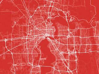 Christmas Map of Jacksonville Florida, USA in Snowy White on Festive Red Background.
