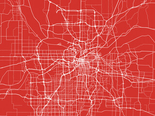 Christmas Map of Kansas City Kansas, USA in Snowy White on Festive Red Background.