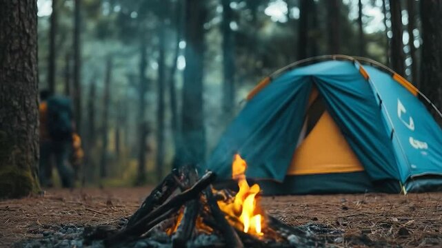 Hikert leave the activer fire in the FOrest campsite