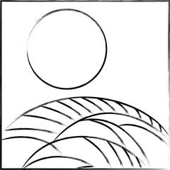 筆書き正方形花札　葉月　芒　月　8月　芒に月