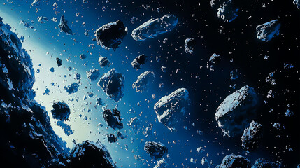 Asteroid field in deep space.