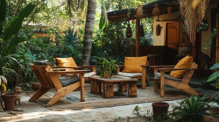 Cozy Outdoor Lounge in Tropical Garden Setting