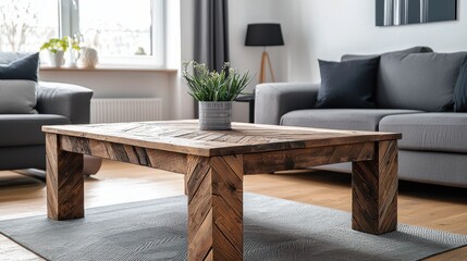 Rustic Wooden Table in Modern Living Room