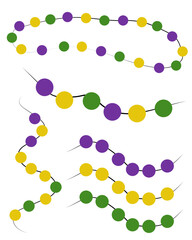 Mardi Gras multicolor beads set, carnival attribute for festival or holiday poster