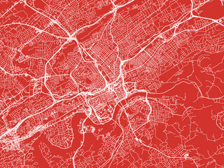 Christmas Map of Knoxville Tennessee, USA in Snowy White on Festive Red Background.