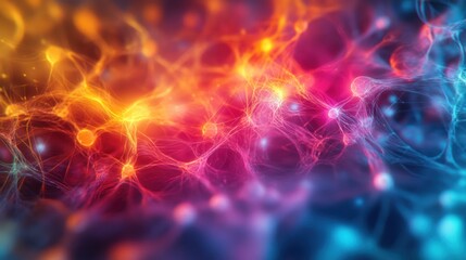 Abstract digital network background with glowing lights and vibrant colors.