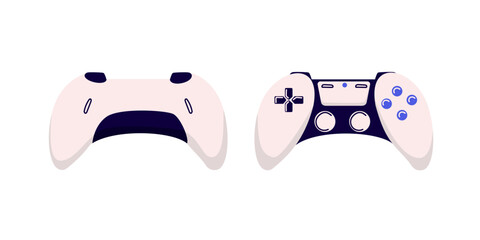 Gamepad, Game Controller or Joystick isolated on white background. front and back view. Flat Design. © AnChem07