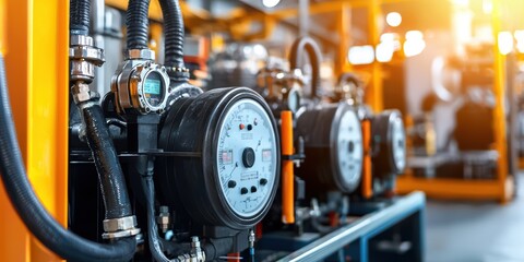 Fototapeta premium Industrial air compressor system operating in a factory machinery overview industrial environment close-up view engineering concept