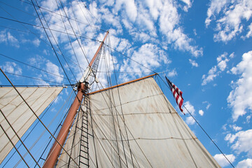 Tall Ship Mast, Sails, and Flag